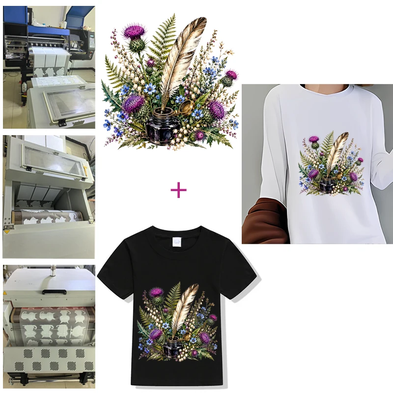 Vintage Floral Boots Audio player Iron On Patches DIY Heat Transfer Decals for Clothing T-Shirts Bags Hats Flower Lover Gift