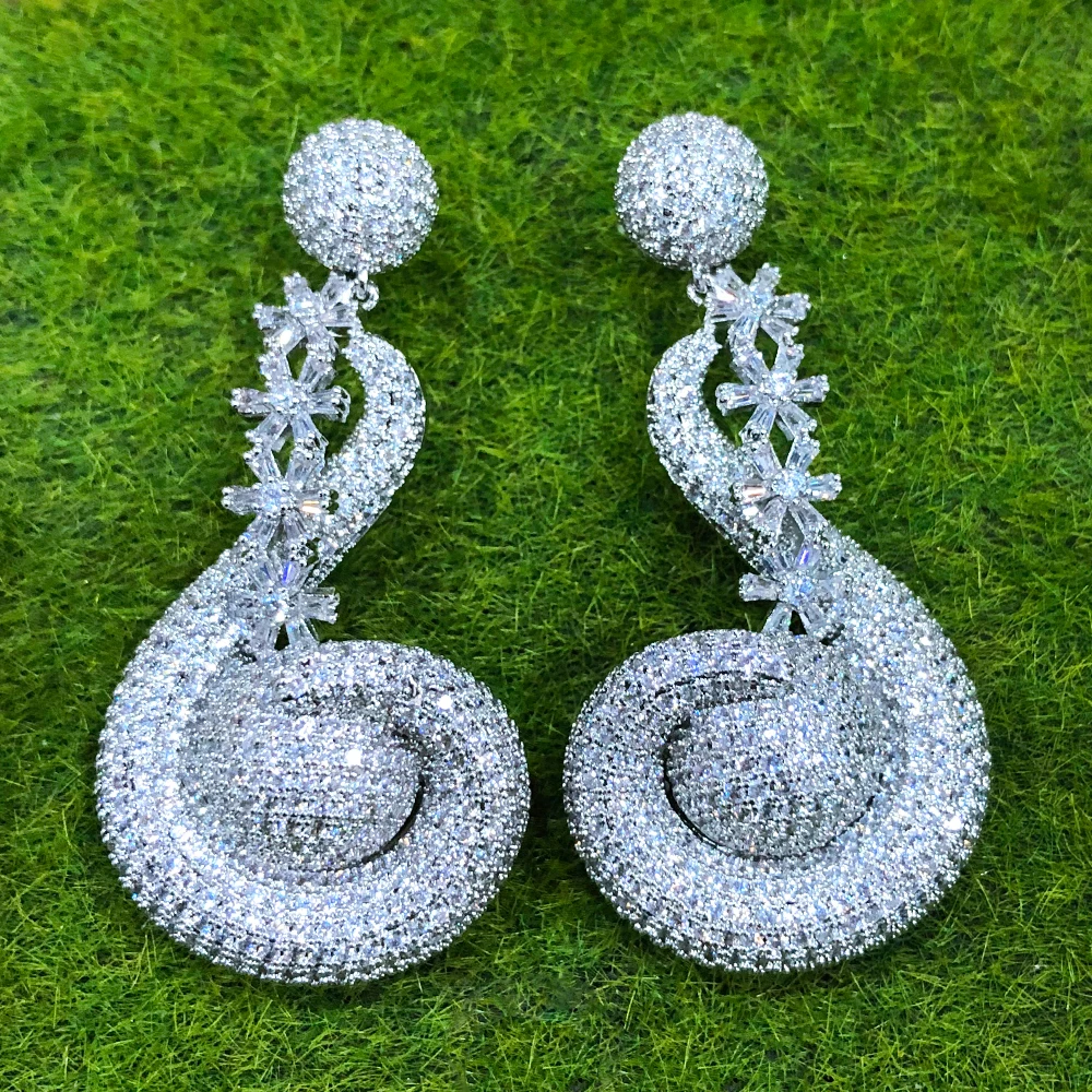 GODKI Brand New Hot Fashion Popular Luxury Ball Full Cubic Zirconia Pave  Needle Wedding Earring For Women