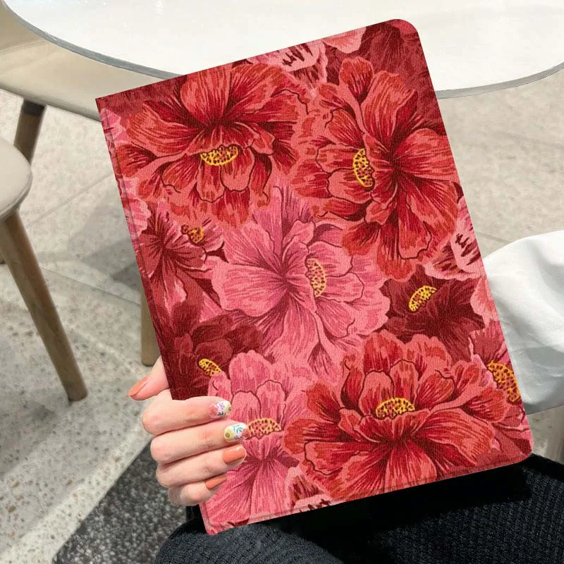 capa-de-tablet-vermelha-com-estampa-floral-moderna-para-ipad-pro-air-a16-2ª-3ª-4ª-5ª-6ª-7ª-geracao-102-97-11-105-109-129-13-polegadas