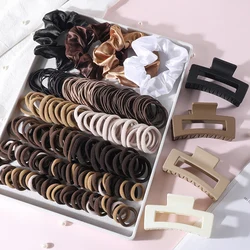 258Pcs Women Girls Elastic Hair Band Set Elastic Hairband Black Coffee  Hair Claw Clip Girls Ponytail Head Rope Hair Accessories