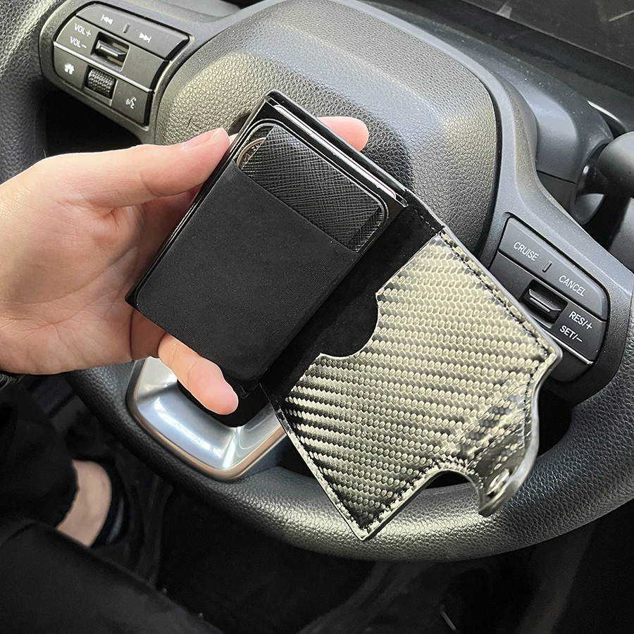 new PU buckle carbon fiber and Leica mobile phone sticker aluminum alloy card bag men's wallet anti-theft brush RFID card wallet