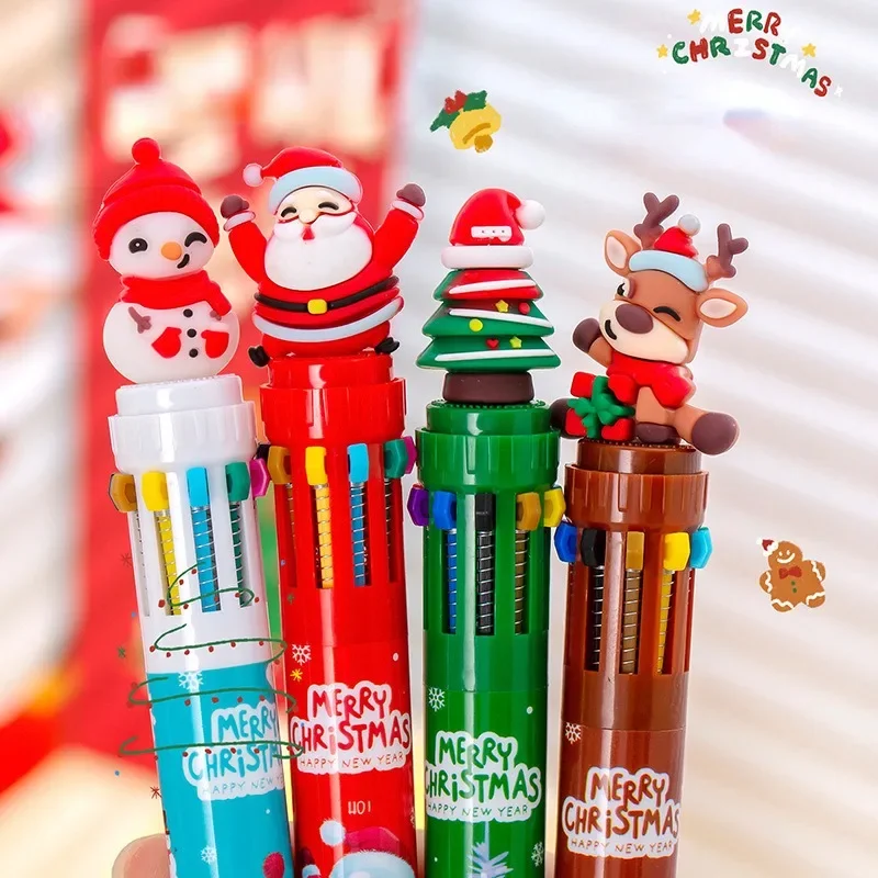 

Cartoon Christmas 10 Color Press Ballpoint Pen Multi Combination Student Office Stationery Writing Tool