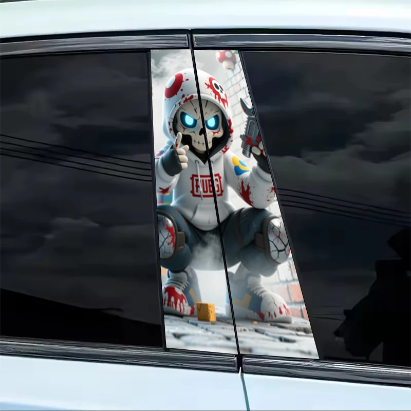 2-delige coole Skull Mechanical Warrior-autostickers - geïnspireerd door het Starry Night-ontwerp van Van Gogh, duurzaam glanzend vinyl