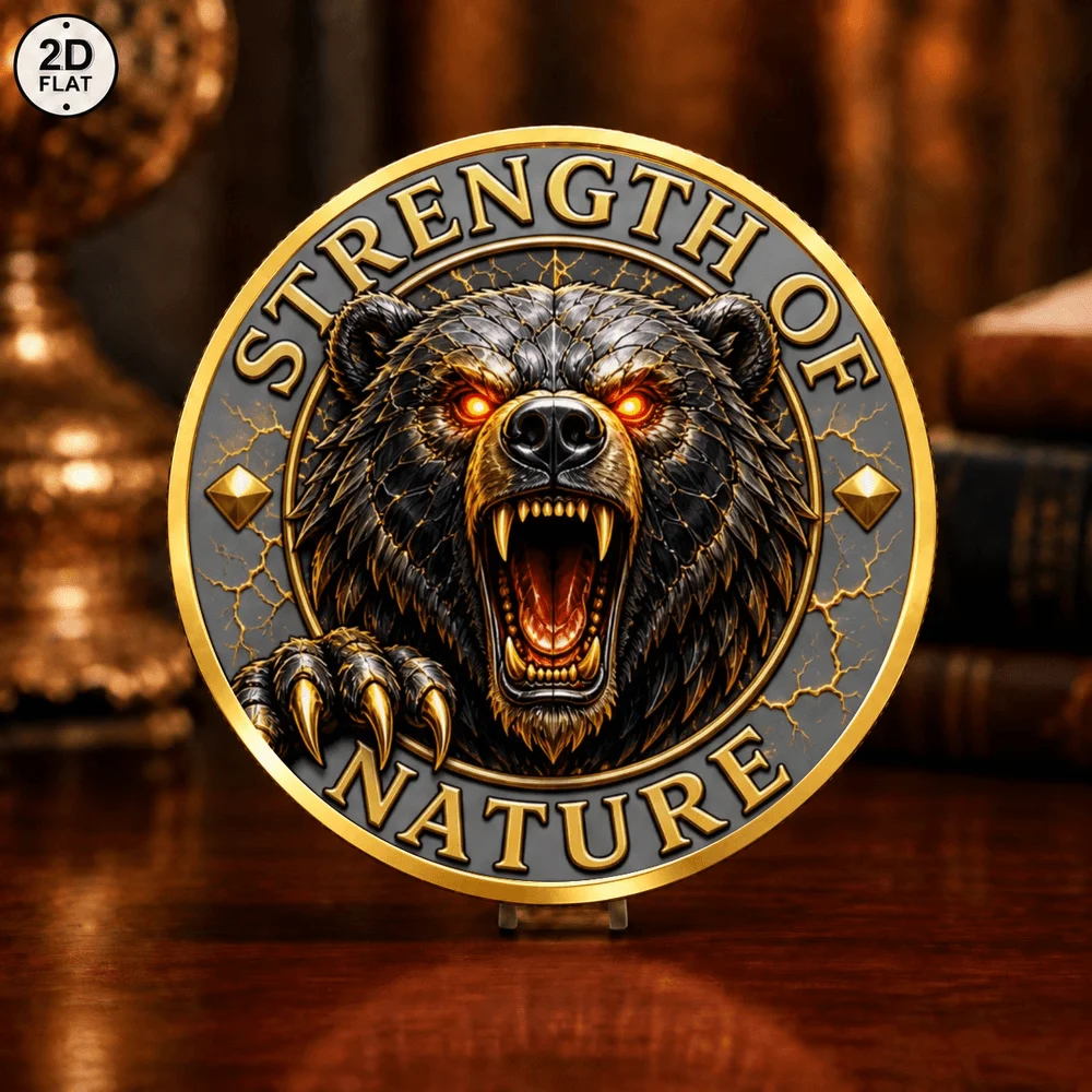 1pc Strength of Nature Bear & Courage and Honor Lion Challenge Coin Fierce Wildlife Collectible Medal Keepsake Animal Lover Gift