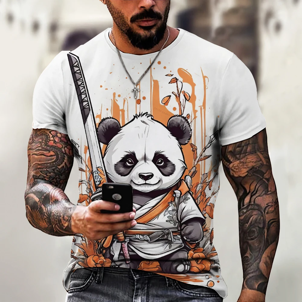 Men's T-Shirt Cartoon Panda Pattern 3D Printed Tee Casual Loose Fitting Short Sleeve T-Shirts Oversized Men Clothing Tops Summer