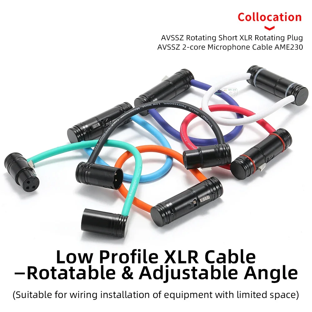 Low Profile L-Shape 3-Pin XLR Cable Right Angle Plug, Short Male to Female Audio Line for Microphone Mixer, Multi-Color