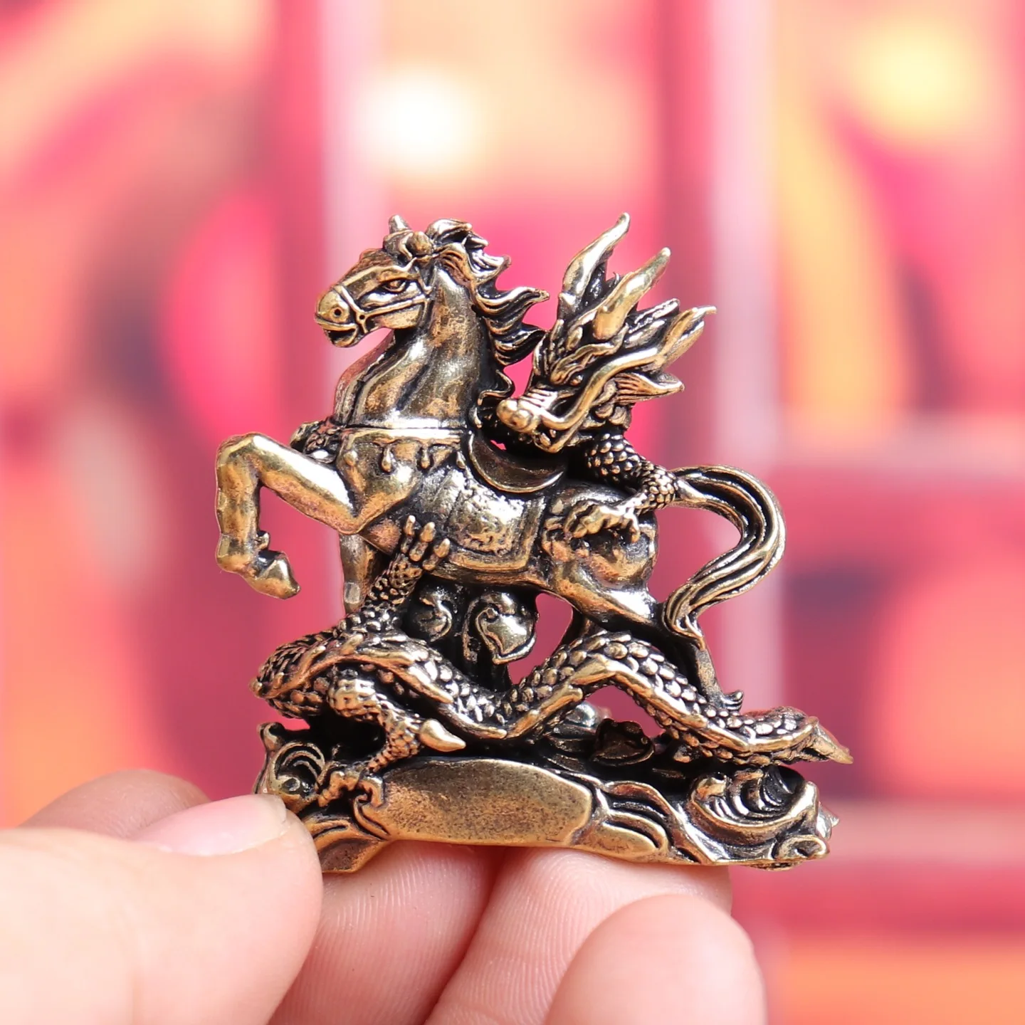 Figura de caballo dragón de latón, regalo con apertura de espíritu, mesa de estudio de oficina, vajilla de cobre, adorno decorativo Retro del dragón del zodiaco chino