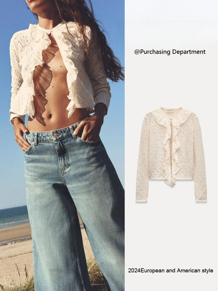 

New Autumn Women's Knitted Long Sve Collared Embroidered Me Jaet Straight Cut Commute Sle Regular Length Open Cardigan