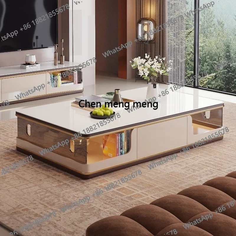 

Coffee table living room new high-end extended large apartment coffee table bright rock slab surface