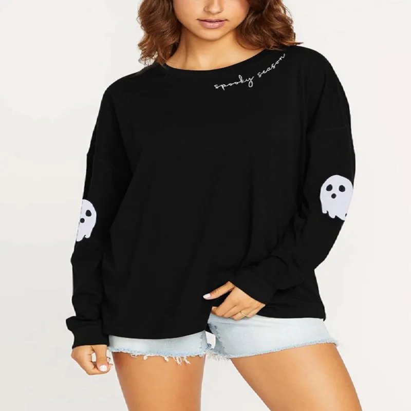 Halloween Ghost Print Sweatshirts Women's Long-Sleeved Loose And Comfortable Pullover Fashion Trend Woman Clothing Hoodie