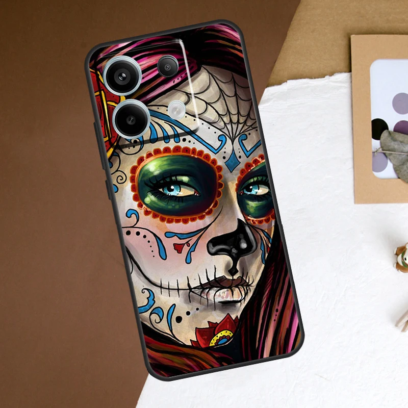 Catrina Beautiful Rose Girl Skull Case For Redmi Note 11 12 13 Pro Plus 9 10 10S 11S 12S Redmi 12 9C 10C 12C 13C Back Cover image 4