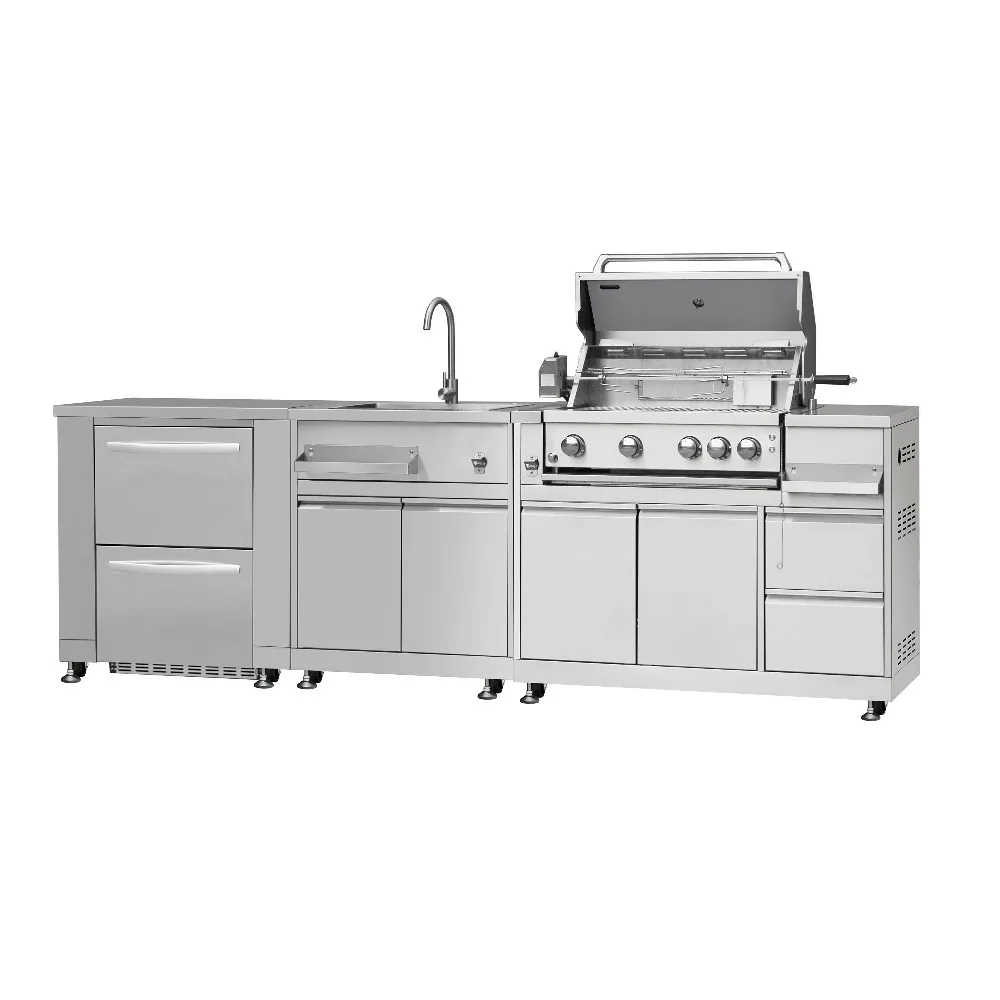 European Style 304 Stainless Steel Outdoor Kitchen Cabinet Modular Outdoor Kitchen Island with Sink Rust-Proof for Patio