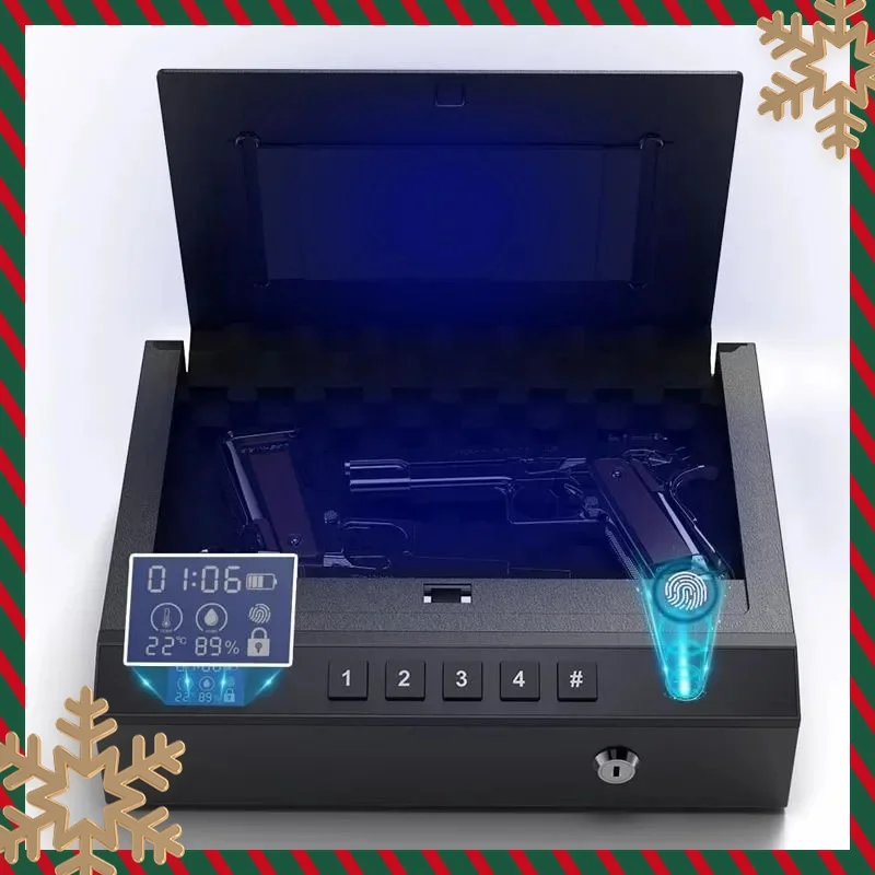 

The safe is equipped with a thermometer and hygrometer, a gun cabinet with anti-theft fingerprint lock and a pistol case