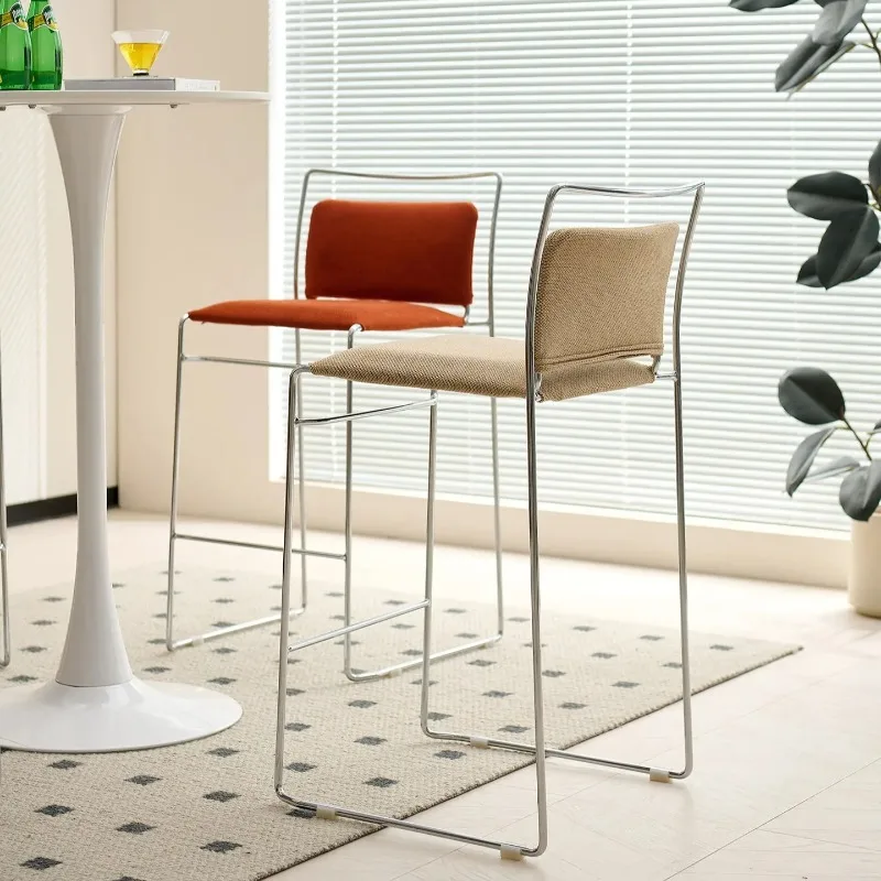 

Mid-Century Modern Bauhaus Stool, Linen Upholstered Dining Chair with Backrest for Living Room, Kitchen & Cafe Home Decor