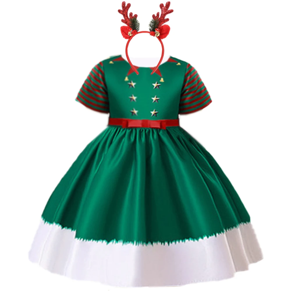 

Рождественские вечерние платья с колокольчиком для девочек, карнавальный костюм, звездная полоска, снежинка, снеговик, бант, свадебное платье, вечерняя детская одежда на день рождения