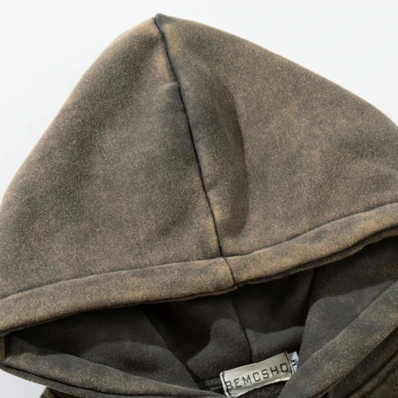 【Mirrordust】Vintage Men Hoodies Winter Plush Oversized Graphic Hoodies Streetwear Harajuku Hip Hop Hoodies Sweatshirts