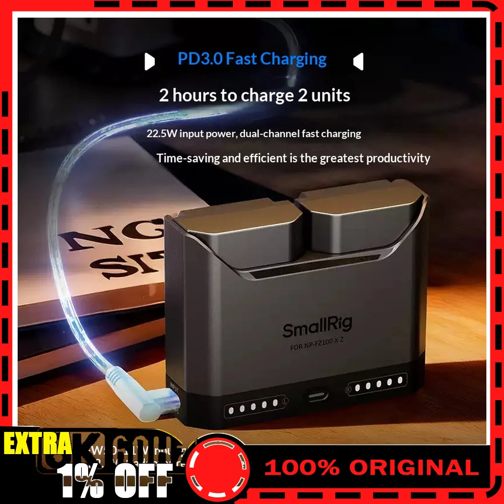 SmallRig Dual Battery Camera Charger For Sony NP-FZ100 NP-FW50 Canon LP-E6P Nikon EN-EL15c Panasonic DMW-BLK22
