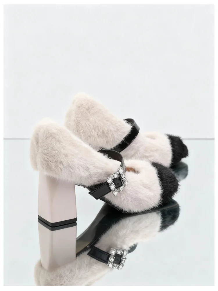 

Женские нечеткие туфли Bloomsteps на высоком каблуке с бантом, зима 2024, теплые туфли-лодочки Мэри Джейн на плоской подошве с квадратным носком, обувь для вечеринок