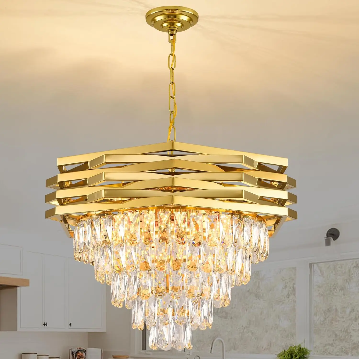 أسود كريستال الثريا 5-Tier غرفة الطعام الثريا تركيبات إضاءة قطرة المطر الحديثة مُثبتة في السقف تركيب المصابيح للعيش R