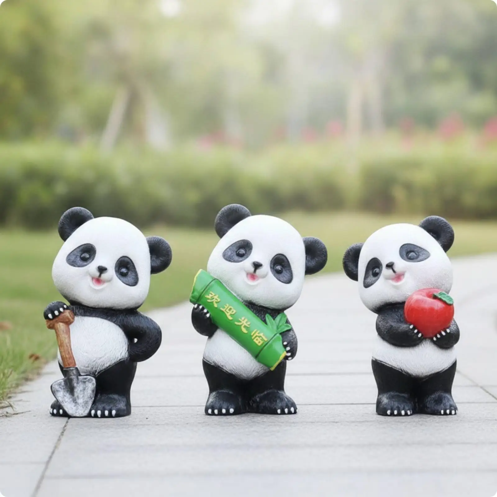 Garden Figurines for Outdoor Decor Cute Panda Statue Set Fiberglass Lawn Ornaments Patio Art Animals