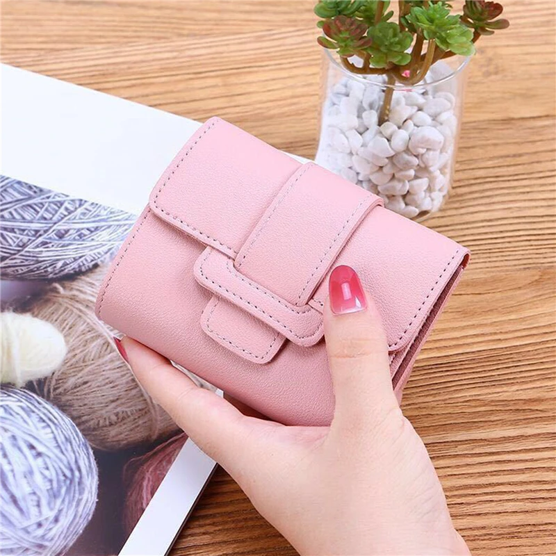 

Wallet Women Lady Short Women Wallets Red Color Mini Money Purses Small Fold PU Leather Female Coin Purse Card Holder