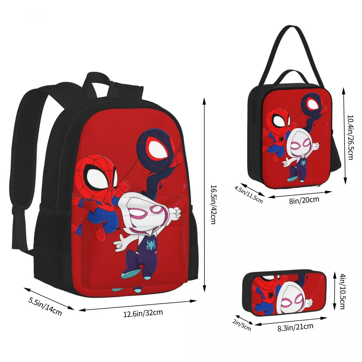 Ghost Spider Backpacks Boys Girls Bookbag Students School Bags Cartoon Kids Rucksack Lunch Bag Pen Bag Three-Piece Set