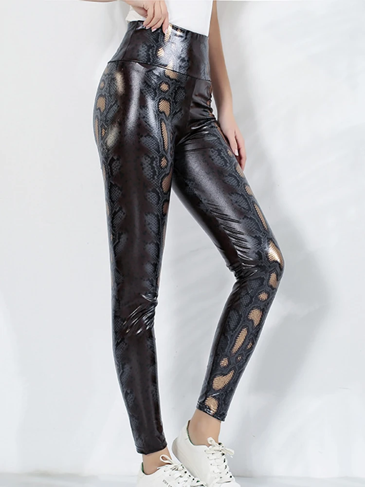 Women's High Waist Elastic Slim Leggings Push Up Pants Black Snake Sexy Female Trousers Sportswear Pants