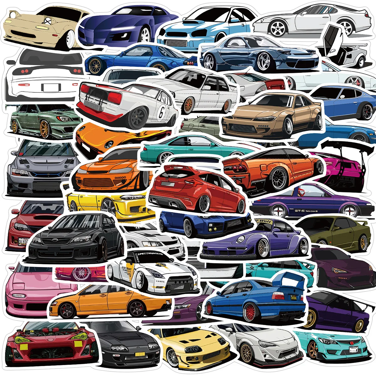 50 Pegatinas de Moda Urbana JDM para Coches Deportivos, Estilo Graffiti Personalizado, Elementos Clásicos de Coches Japoneses Modificados, Pegatinas Decorativas DIY para Monopatines y Equipaje