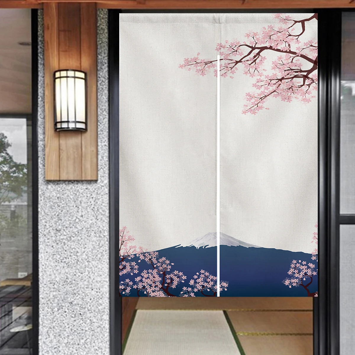 Sakura Pattern Door Curtain Japanese Noren  Room Decoration Poster Chinese Privacy Curtain Hanging Curtains For Bedroom