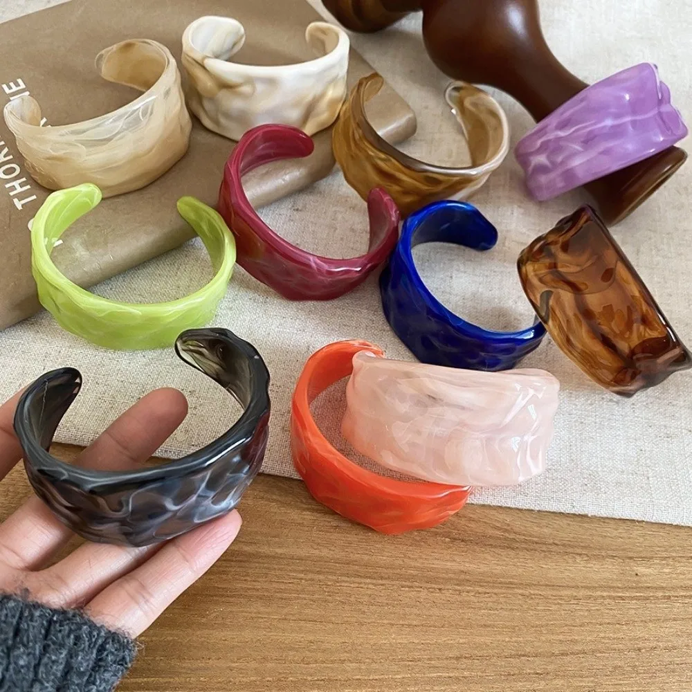 Gifts Vintage Resin Bracelets Acrylic Wide Opening Opening Bangles Gradient Color Concave Surface Geometric Bracelets Daily Wear