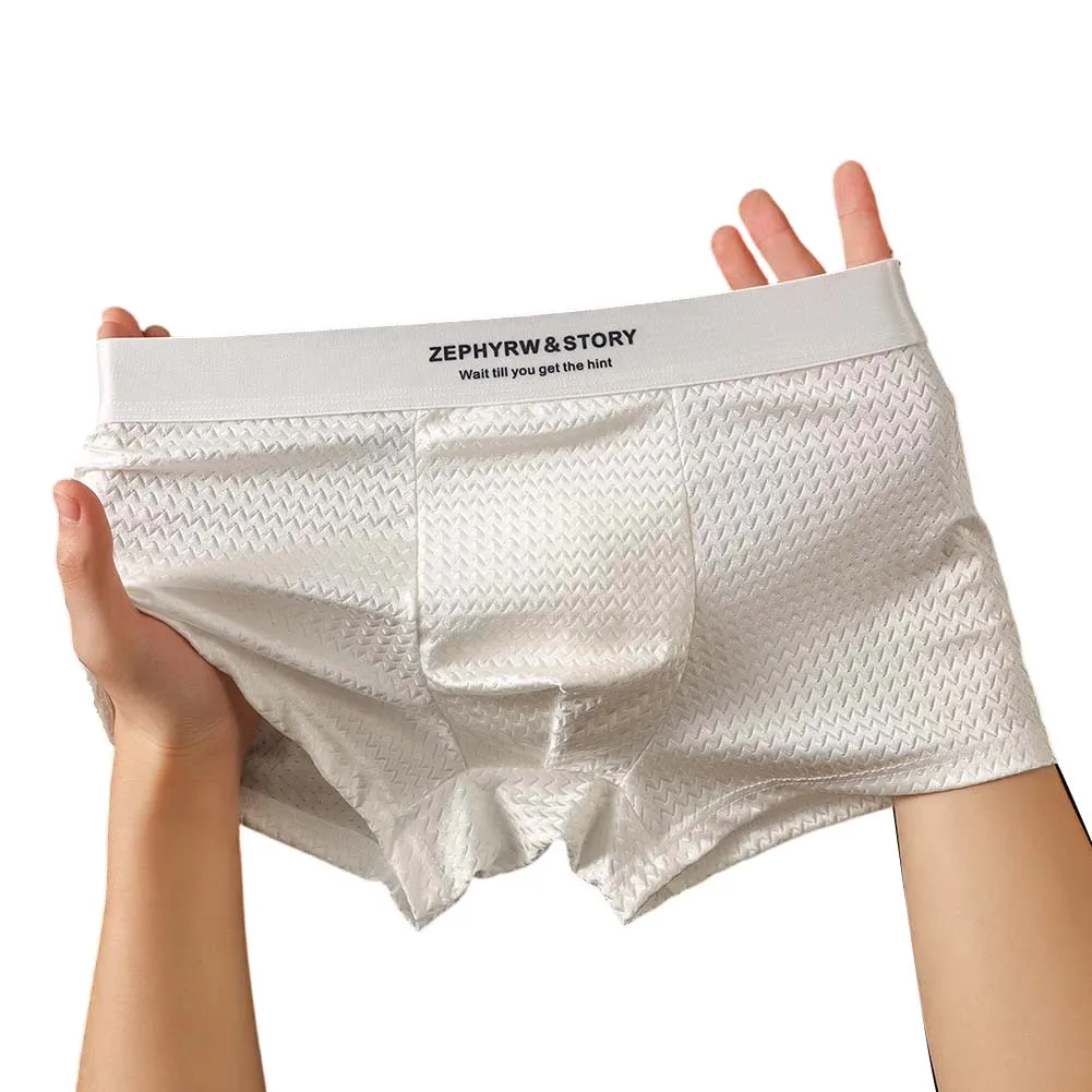 Men Twill Texture Boxer Shorts Smooth Glossy Breathable Underwear Homewear Trunk Breathable  Mesh Boxer  Briefs For All Day