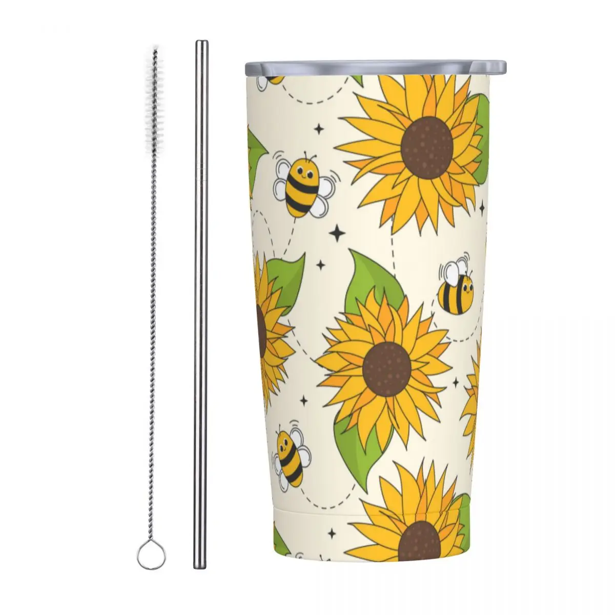 Bees And Sunflowers Tumbler Plant Hot Drinks Water Bottle Leakproof Stainless Steel Coffee Mug Custom Travelist Mugs Cup