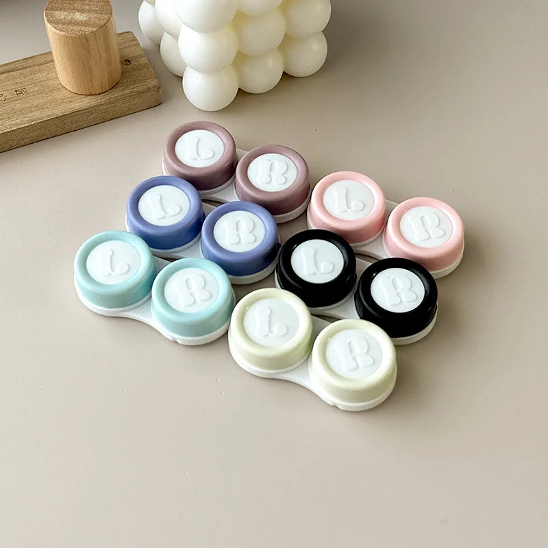 Cream Color Contact Lens Case Travel Holder Soaking Box Mini Accessories 1pcs