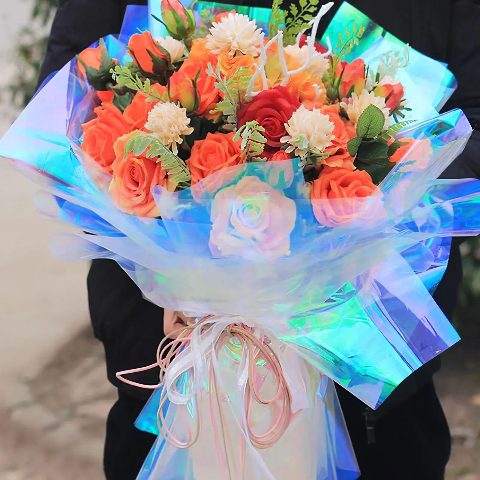 1 Roll Iridescent Cellophane Gift Basket Wrapping Paper Lollipop Bouquet Wrapper Decorative Flower Packing Paper for Birthday