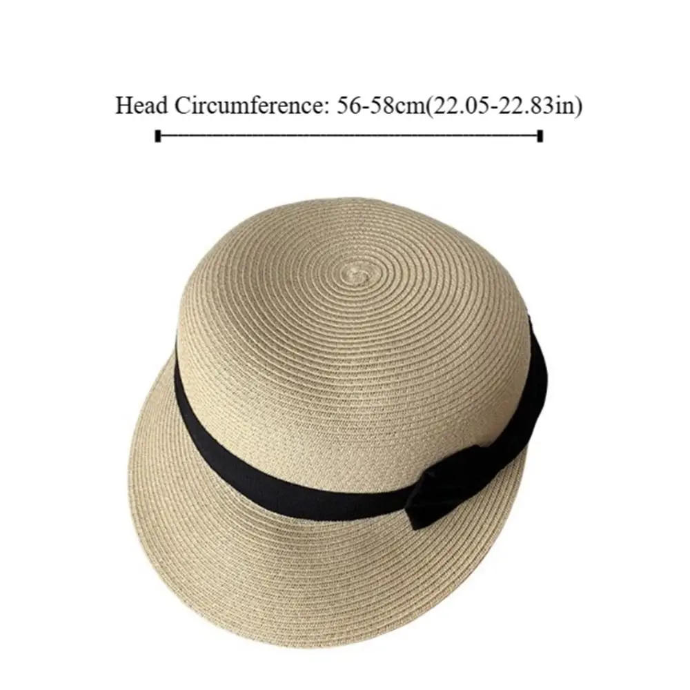 Gorro de paja tejido elegante Vintage, gorro de paja con lazo francés de verano, cúpula, protección solar, sombrero ecuestre para vacaciones