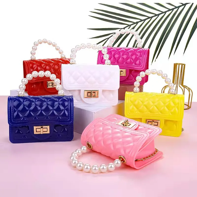 

2026 New Candy Color Jelly Bag Mini Chain Crossbody Handbag Pearl Decor Coin Purse Key Bag Women Shoulder Bag