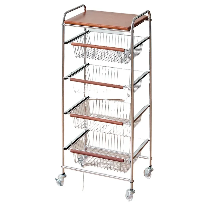 

Medieval household trolley living room mobile snacks drinks fruit Nordic retro kitchen multi-layer floor rack