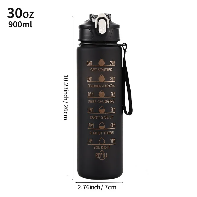 800ml/27oz Large Capacity Sports Water Bottle Leak Proof Plastic Drinking Cup with Time Scale Suitable for Travel Fitness Sports