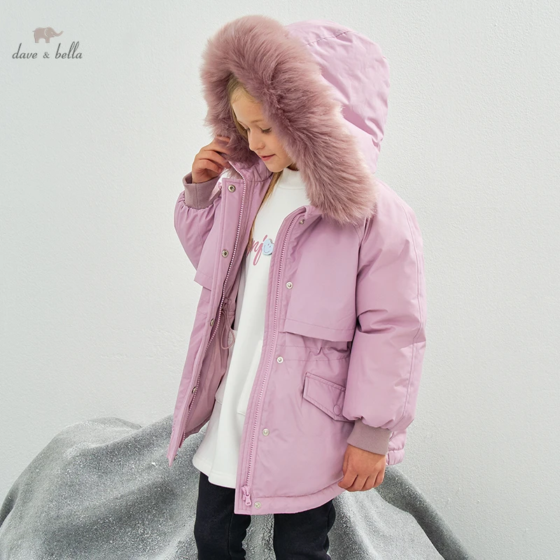 

Dave Bella Winter Baby Girls 5Y-13Y Fashion Solid Hooded Down Coat Children 90% White Duck Down Padded Kids Jacket DK4224156