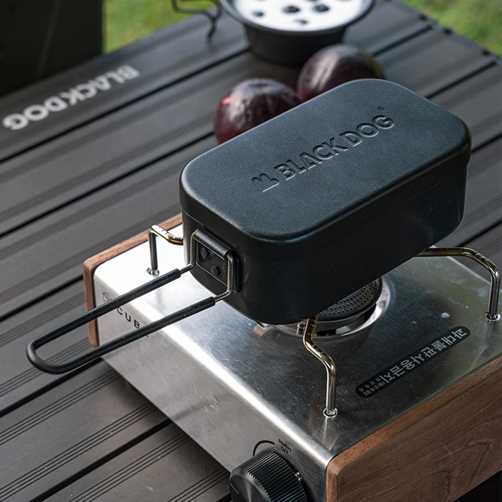 

800ml Camping Lunch Box with Folding Handle Portable Bento Box Aluminum Alloy Cooking Food Container Camping Travel Cookware
