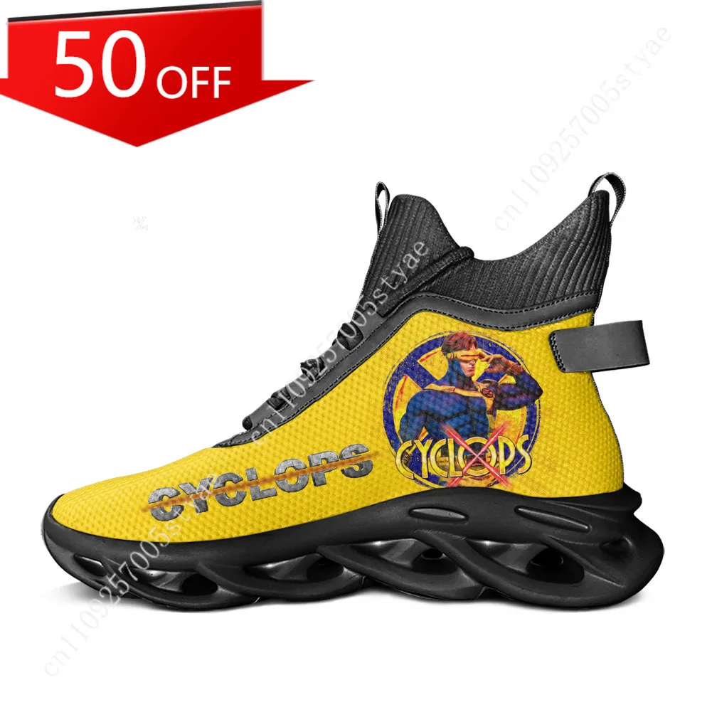 

Кроссовки Marvel Scott Summers Cyclops High Top Flats для мужчин и женщин, спортивная обувь на заказ, повседневные кроссовки для бега