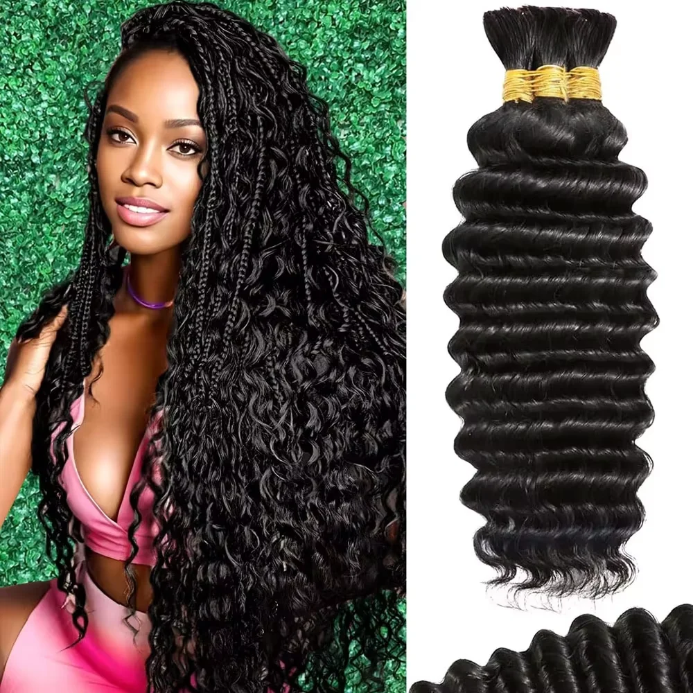 

Boho Braids 100% Human Hair Deep Wave Bulk Braiding Human Hair 3 4 5Bundle Curly No Weft Weave Bundle Hair Water Wave Extensions