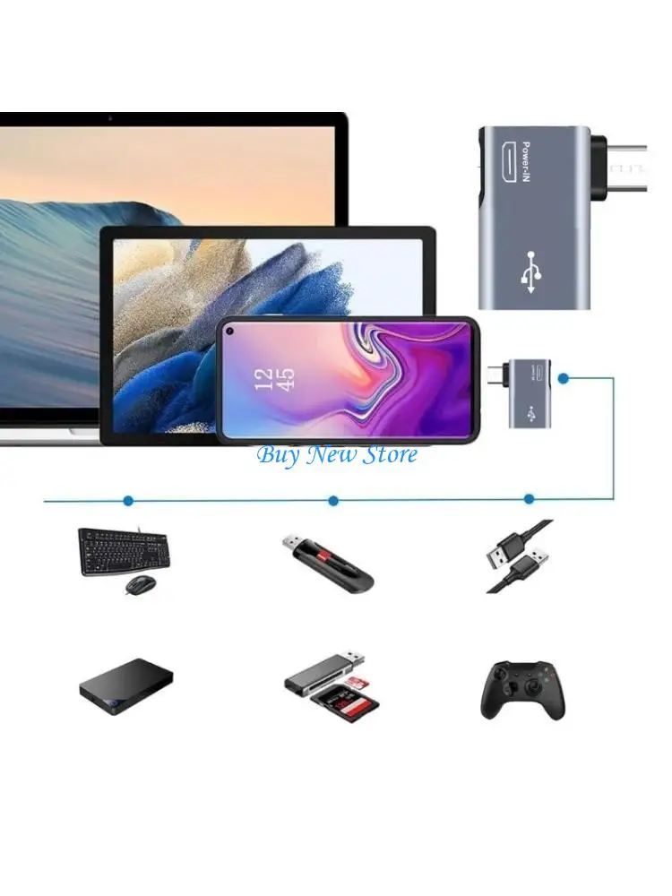 

20CE 2-in-1 Power-in Micro USB to USB OTG Cable Adapter 90 Degree Right/Left Angled Host Converters for Keyboards