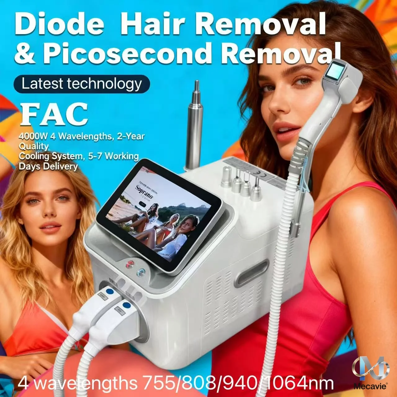

2in1 Diode Laser Hair Removal Machine 755 808 1064nm Professional Permanent Hair Removal Device Man Woman Skin Rejuvenation