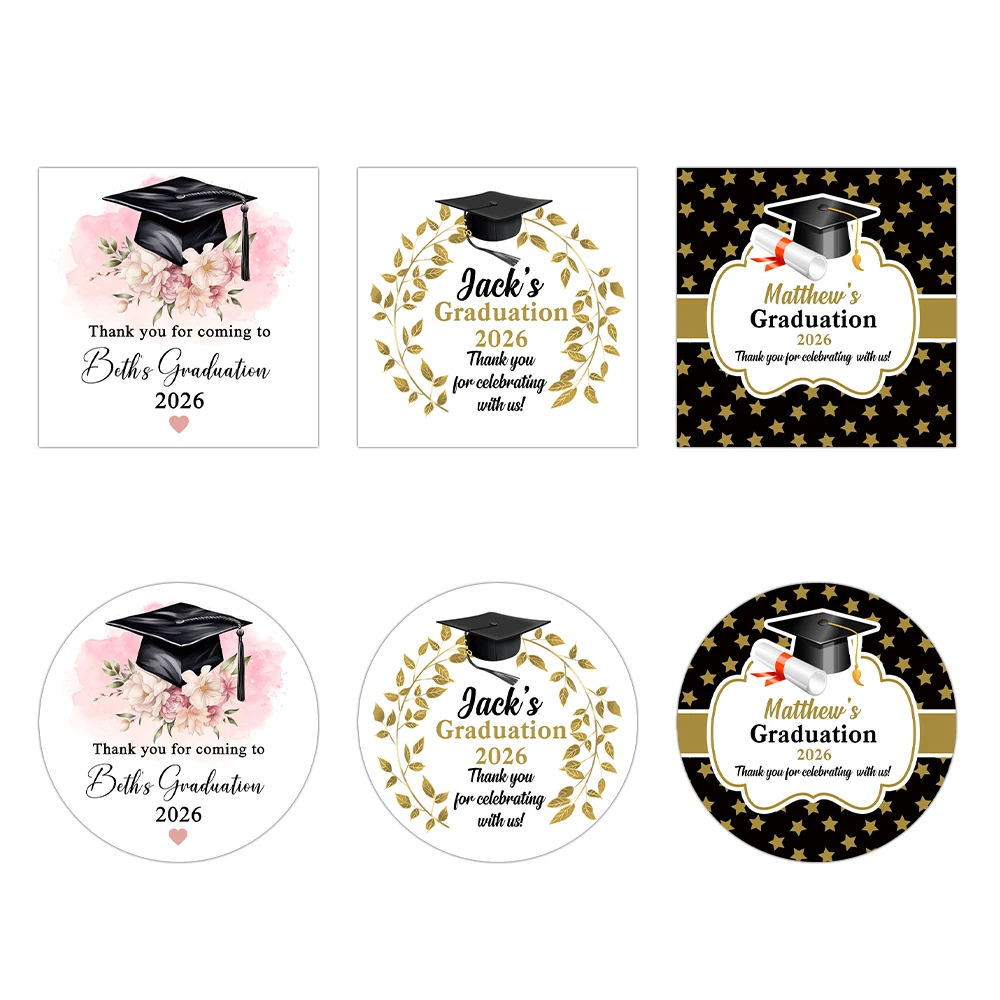 20pcs Personalized Graduation Party Stickers Custom Name with Round Square Congrats Grad stickers Graduation decoration Labels