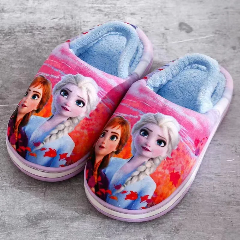 Disney Girls Winter Slippers Baby Boys Cartoon Minnie Mouse Mickey McQueen Cars Print Kids Indoor Anti-slip Cotton Home Shoes