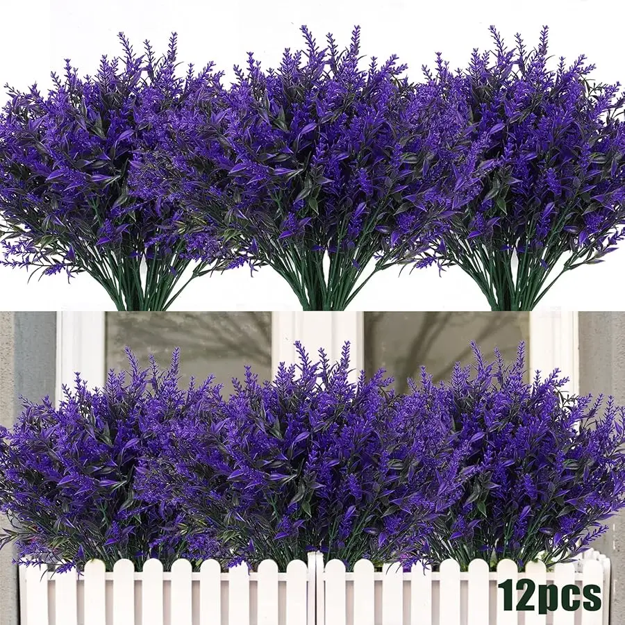 

Artificial Plants Outdoor Artificial Lavender Flowers 12 Bundles Outdoor UV Resistant Fake Flowers No Fade Faux Plastic Plants G