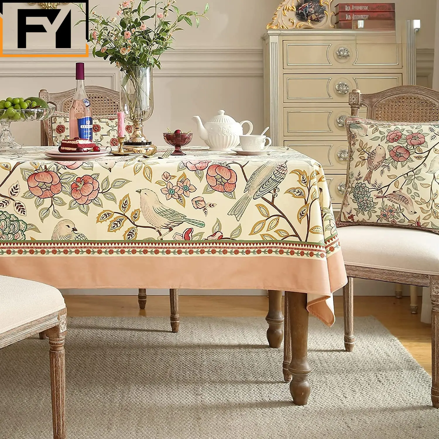 Spring Vintage Floral Tablecloth Waterproof Table Cover  Suitablefor Wedding Parties Dinners Kitchen Decoration Manteles De Mesa