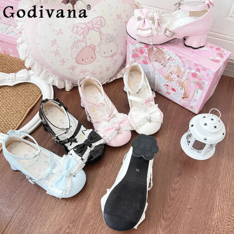 

Lolita Original Sweet Cute Doll Feeling Single Shoes Japanese Girl Round Head Cartoon Kitten Versatile Mary Jane Mid-heel Shoes