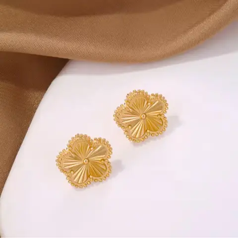 Stainless Steel FIve Leaf Flower Stud Earrings For Women Girls New Trendy Waterproof Ear Jewelry Girls Gift Clover